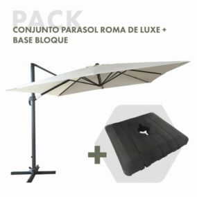 Ensemble Parasol Chillvert Roma de Luxe 300x400x280 cm en Aluminium Couleur Beige + Base Parasol 97,5x98x18,5 cm en Resine