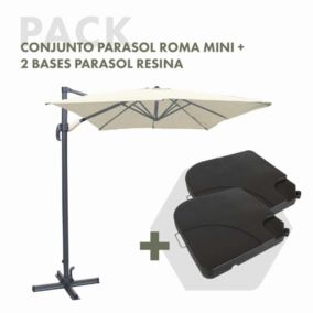 Ensemble Parasol Chillvert Roma Mini 300x200x260 cm en Aluminium Couleur Beige + 2 Bases Parasol 50x50x6 cm en Resine