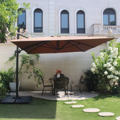 Ensemble parasol marron 3x4m et dalles à lester degrés CESARE