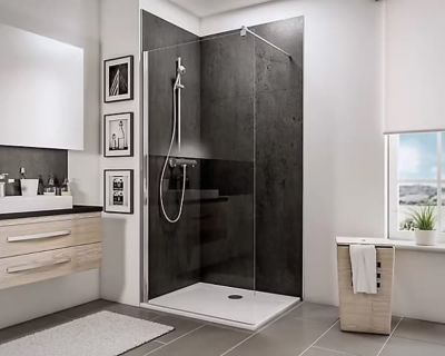 Ensemble paroi de douche à l'italienne l. 100 x H. 190 cm NewStyle et receveur de douche 80 x 100 cm, blanc et transparent, Schulte