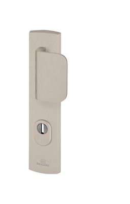 Ensemble poignée de porte blindée aileron sur plaque standard eMUST Bricard entraxe 195mm brossé gris