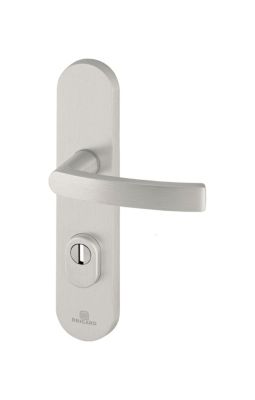 Ensemble poignée de porte blindée béquille sur plaque standard eSSENTIAL Bricard entraxe 195mm brossé argent