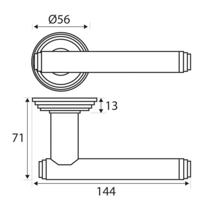 Ensemble poignée de porte sur rosace droit à visser grenelle Chrisligne poli verni doré Ø56mm