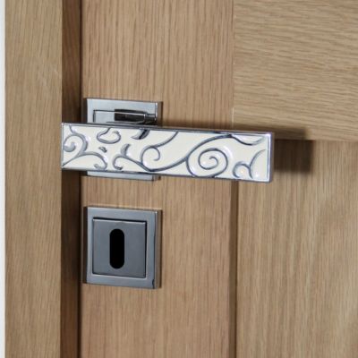Ensemble poignée de porte sur rosace rectangle à visser pereire Chrisligne blanc, chrome Blanc Ø50mm