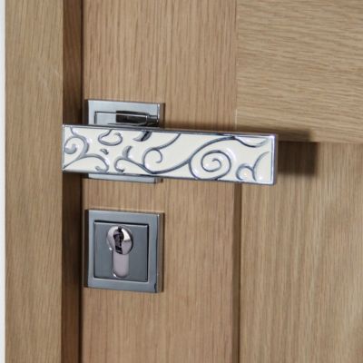 Ensemble poignée de porte sur rosace rectangle à visser pereire Chrisligne blanc, chrome Blanc Ø50mm