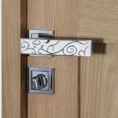 Ensemble poignée de porte sur rosace rectangle à visser pereire Chrisligne blanc, chrome Blanc Ø50mm