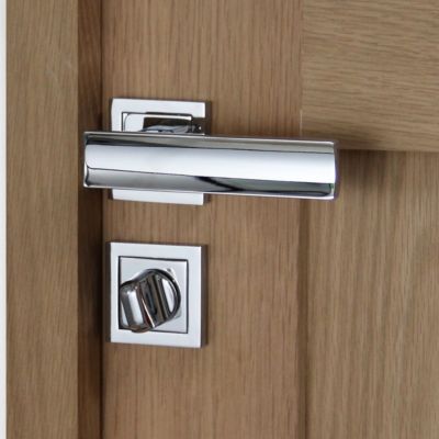Ensemble poignée de porte sur rosace rectangle à visser sorbonne Chrisligne chrome argenté Ø50mm