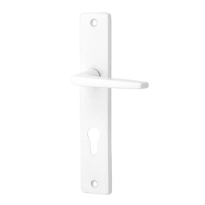 Ensemble poignée sur plaque cylindre rectangulaire Colan satin blanc L.106mm x l.39.8mm entraxe 195mm