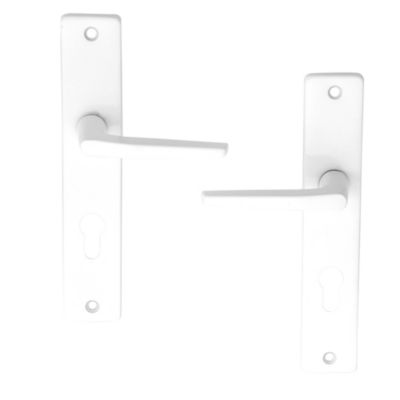 Ensemble poignée sur plaque cylindre rectangulaire Colan satin blanc L.106mm x l.39.8mm entraxe 195mm