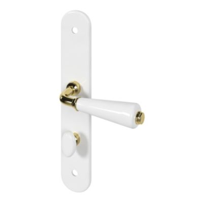 Ensemble poignée sur plaque Droit à condamnation GoodHome Porcelaine Vras blanc L.115mm x l.45mm entraxe 195mm