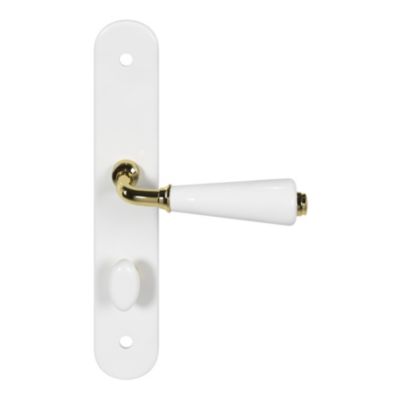 Ensemble poignée sur plaque Droit à condamnation GoodHome Porcelaine Vras blanc L.115mm x l.45mm entraxe 195mm