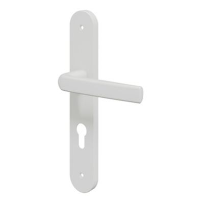 Ensemble poignée sur plaque Incurvé cylindre GoodHome Primel mat blanc L.126mm x l.40mm entraxe 195mm
