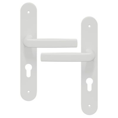 Ensemble poignée sur plaque Incurvé cylindre GoodHome Primel mat blanc L.126mm x l.40mm entraxe 195mm