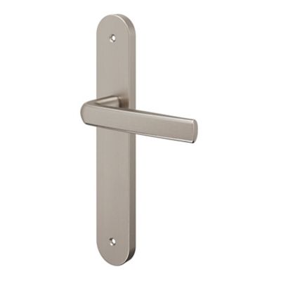 Ensemble poignée sur plaque Incurvé GoodHome Primel effet nickel satin gris L.126mm x l.40mm entraxe 195mm