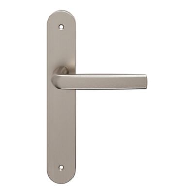 Ensemble poignée sur plaque Incurvé GoodHome Primel effet nickel satin gris L.126mm x l.40mm entraxe 195mm