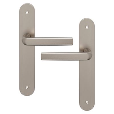 Ensemble poignée sur plaque Incurvé GoodHome Primel effet nickel satin gris L.126mm x l.40mm entraxe 195mm