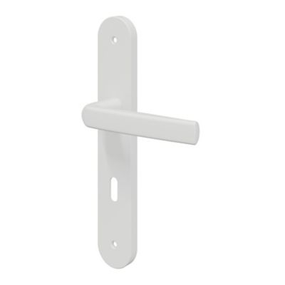 Ensemble poignée sur plaque Incurvé serrure GoodHome Primel mat blanc L.126mm x l.40mm entraxe 195mm