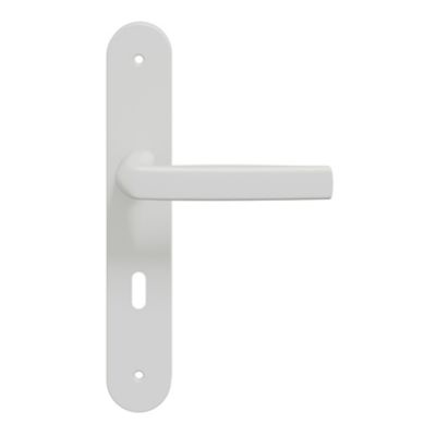 Ensemble poignée sur plaque Incurvé serrure GoodHome Primel mat blanc L.126mm x l.40mm entraxe 195mm