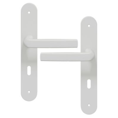 Ensemble poignée sur plaque Incurvé serrure GoodHome Primel mat blanc L.126mm x l.40mm entraxe 195mm