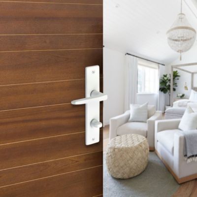Ensemble poignée sur plaque rectangulaire à condamnation Colan satin blanc L.106mm x l.39.8mm entraxe 165mm