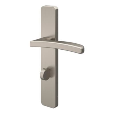 Ensemble poignée sur plaque rectangulaire à condamnation GoodHome Irvil effet nickel satin gris L.126.5mm x l.42mm entraxe 165-195mm