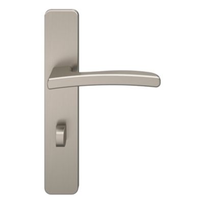 Ensemble poignée sur plaque rectangulaire à condamnation GoodHome Irvil effet nickel satin gris L.126.5mm x l.42mm entraxe 165-195mm
