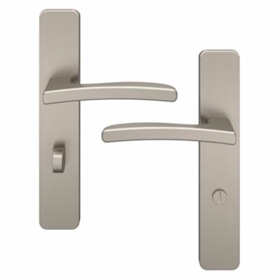Ensemble poignée sur plaque rectangulaire à condamnation GoodHome Irvil effet nickel satin gris L.126.5mm x l.42mm entraxe 165-195mm