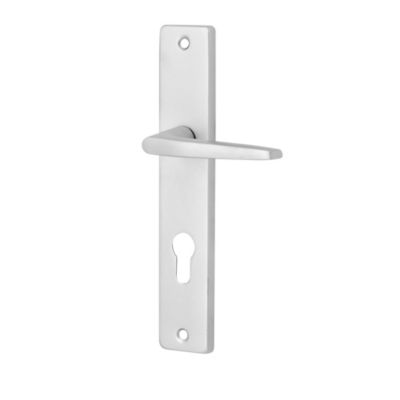 Ensemble poignée sur plaque rectangulaire Colan effet argenté satin gris chromé L.106mm x l.39.8mm entraxe 195mm
