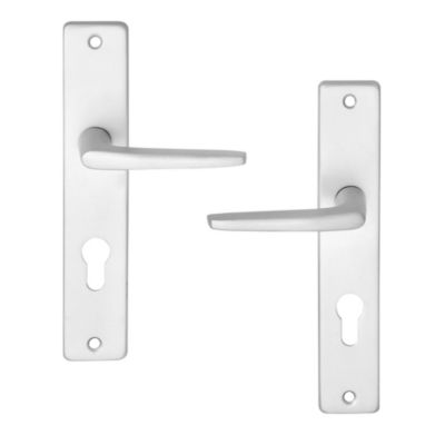 Ensemble poignée sur plaque rectangulaire Colan effet argenté satin gris chromé L.106mm x l.39.8mm entraxe 195mm