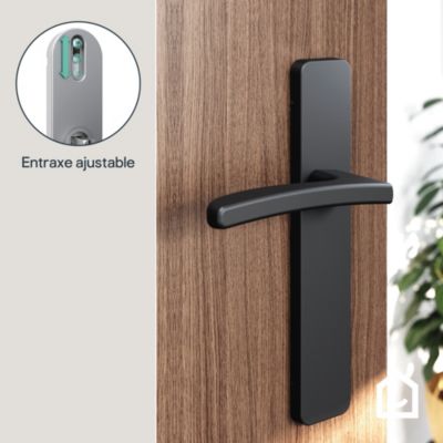 Ensemble poignée sur plaque rectangulaire GoodHome Irvil effet nickel mat noir L.126.5mm x l.42mm entraxe 165-195mm
