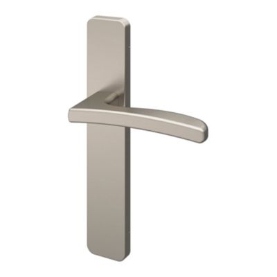 Ensemble poignée sur plaque rectangulaire GoodHome Irvil effet nickel satin gris L.126.5mm x l.42mm entraxe 165-195mm