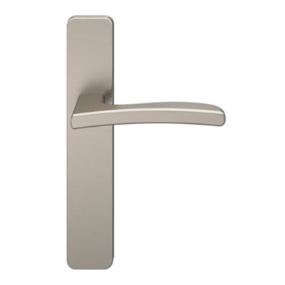 Ensemble poignée sur plaque rectangulaire GoodHome Irvil effet nickel satin gris L.126.5mm x l.42mm entraxe 165-195mm