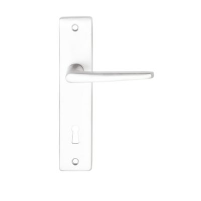 Ensemble poignée sur plaque rectangulaire serrure Colan effet argenté satin gris L.106mm x l.39.8mm entraxe 165mm