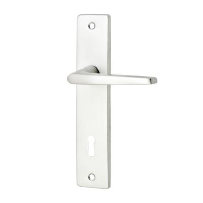 Ensemble poignée sur plaque rectangulaire serrure Colan effet argenté satin gris L.106mm x l.39.8mm entraxe 165mm