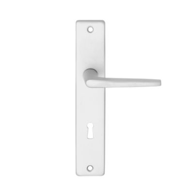 Ensemble poignée sur plaque rectangulaire serrure Colan effet argenté satin gris L.106mm x l.39.8mm entraxe 195mm