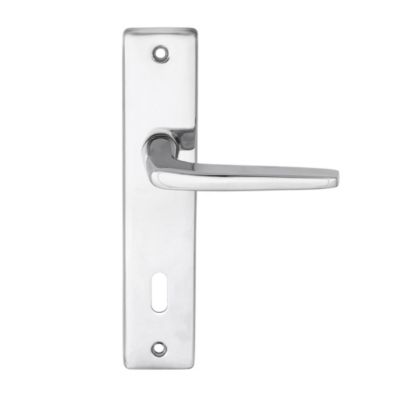 Ensemble poignée sur plaque rectangulaire serrure Colan effet chromé brillant gris L.106mm x l.39.8mm entraxe 165mm
