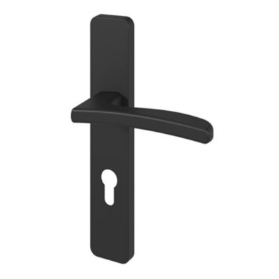 Ensemble poignée sur plaque rectangulairecylindre GoodHome Irvil effet nickel mat noir L.126.5mm x l.42mm entraxe 165-195mm