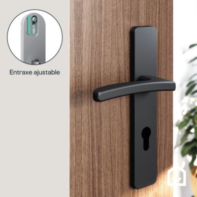 Ensemble poignée sur plaque rectangulairecylindre GoodHome Irvil effet nickel mat noir L.126.5mm x l.42mm entraxe 165-195mm