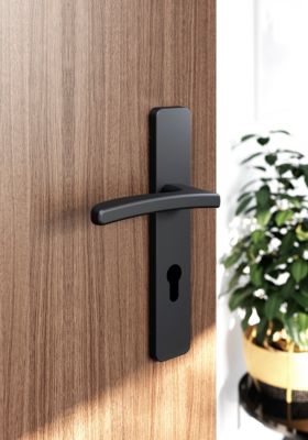 Ensemble poignée sur plaque rectangulairecylindre GoodHome Irvil effet nickel mat noir L.126.5mm x l.42mm entraxe 165-195mm