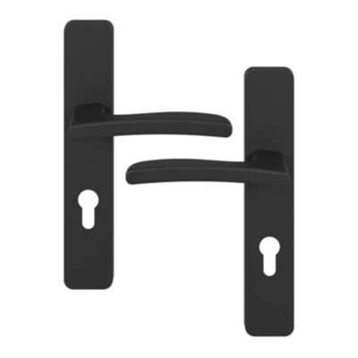 Ensemble poignée sur plaque rectangulairecylindre GoodHome Irvil effet nickel mat noir L.126.5mm x l.42mm entraxe 165-195mm