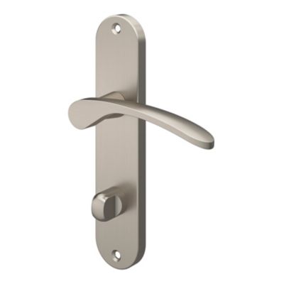 Ensemble poignée sur plaque rond à condamnation GoodHome Beare effet nickel satin gris L.110.5mm x l.40mm entraxe 165mm