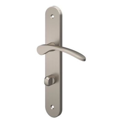 Ensemble poignée sur plaque rond à condamnation GoodHome Beare effet nickel satin gris L.110.5mm x l.40mm entraxe 195mm