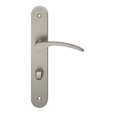 Ensemble poignée sur plaque rond à condamnation GoodHome Beare effet nickel satin gris L.110.5mm x l.40mm entraxe 195mm