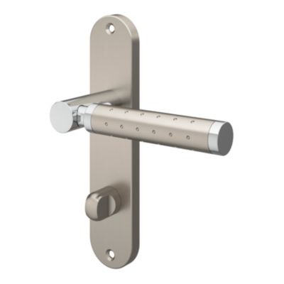 Ensemble poignée sur plaque rond à condamnation GoodHome Brigg effet chrome et nickel satin gris L.132mm x l.40mm entraxe 165mm