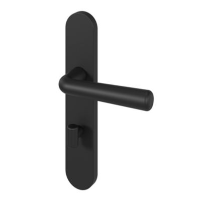 Ensemble poignée sur plaque rond à condamnation GoodHome Dizel effet nickel mat noir L.121.5mm x l.42mm entraxe 165-195mm