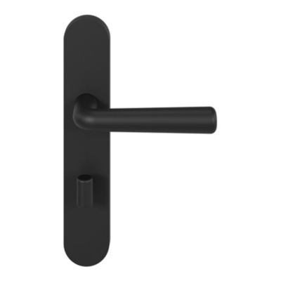 Ensemble poignée sur plaque rond à condamnation GoodHome Dizel effet nickel mat noir L.121.5mm x l.42mm entraxe 165-195mm