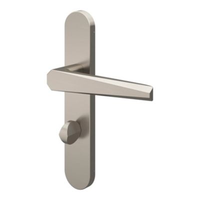 Ensemble poignée sur plaque rond à condamnation GoodHome Keri effet nickel satin gris L.140mm x l.42mm entraxe 165-195mm