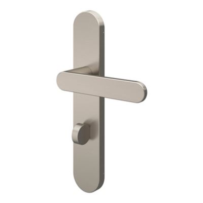 Ensemble poignée sur plaque rond à condamnation GoodHome Minzh effet nickel satin gris L.120mm x l.42mm entraxe 165-195mm