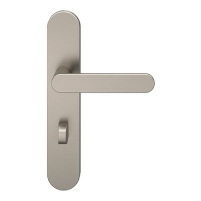 Ensemble poignée sur plaque rond à condamnation GoodHome Minzh effet nickel satin gris L.120mm x l.42mm entraxe 165-195mm