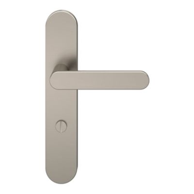 Ensemble poignée sur plaque rond à condamnation GoodHome Minzh effet nickel satin gris L.120mm x l.42mm entraxe 165-195mm